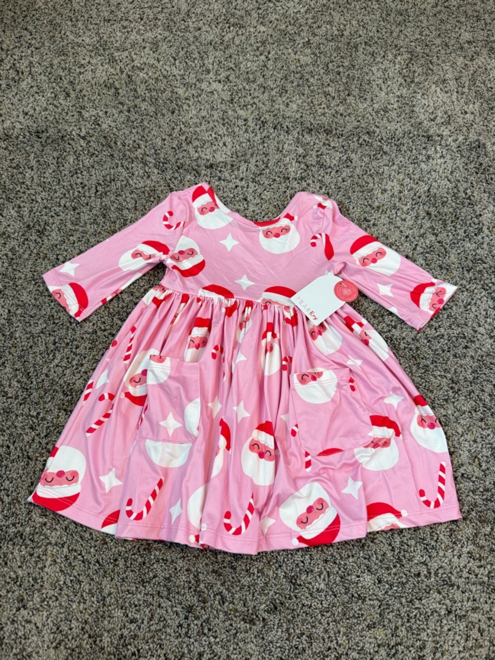 NWT Mila & Rose Toddler Christmas Pink Jingle Bells Pocket Twirl Dress Size 2T